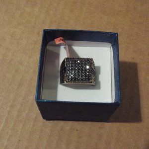 Grey Austrian Crystal Black Oxidized Ring